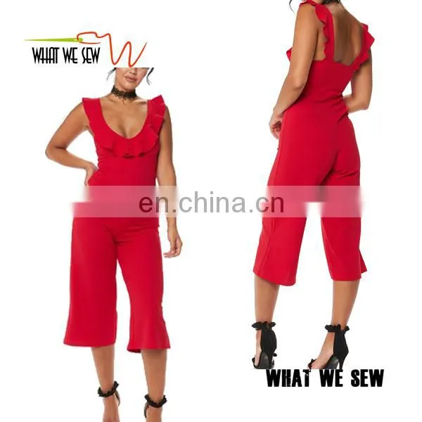 Custom Red Frill Culotte Jumpsuit Women's Fashion Casual Wear