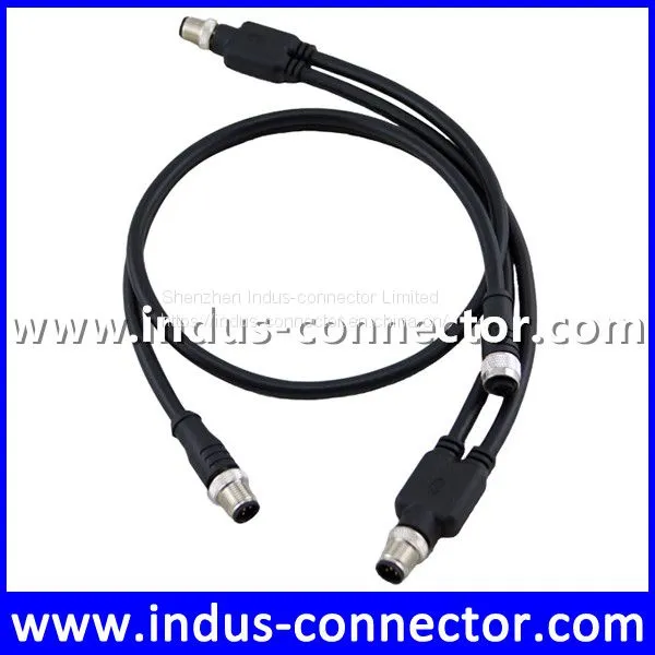 Y Splitter Cable M12 3 Pin One Male to Two Female Straight Pvc Cable