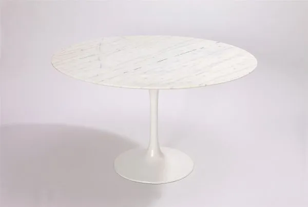 Eero Saarinen Modern Tulip Style Black Kitchen White Marble Top Round Dining Table and Chairs photo-2