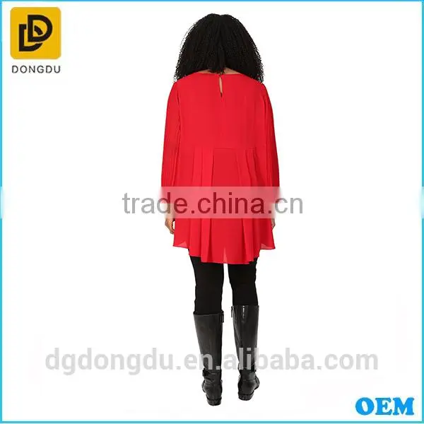 Plus Size 2016 New Summer High Quality Women Pleated Bell Sleeve Blouse photo-4