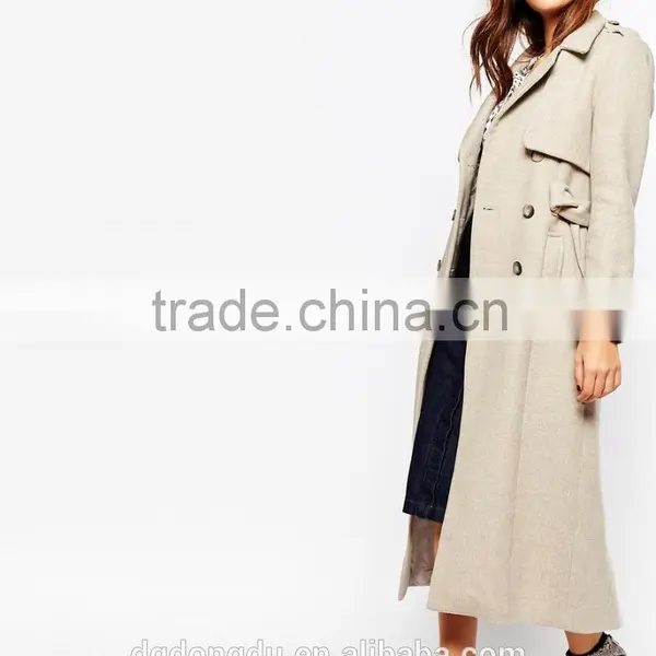 Military Style Long Trench Cashmerefitted Coat for Woman photo-4