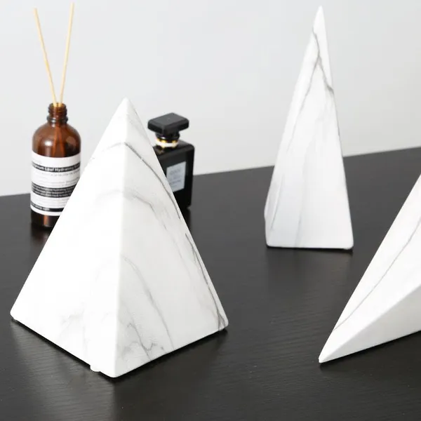 Water Transfer Printing Pyramid Figure Marble Triangular White Home Art Decoration photo-2