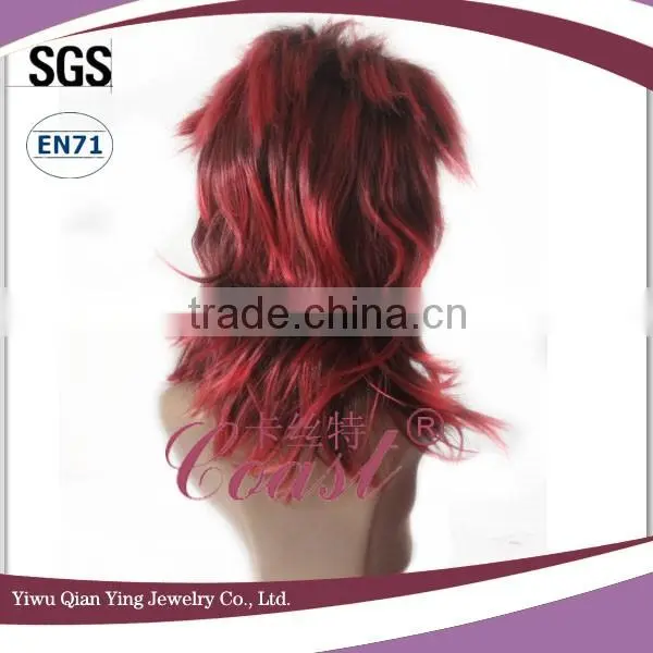 Fake Red and Black Emo Wild Punk Synthetic Hair Wigs photo-3