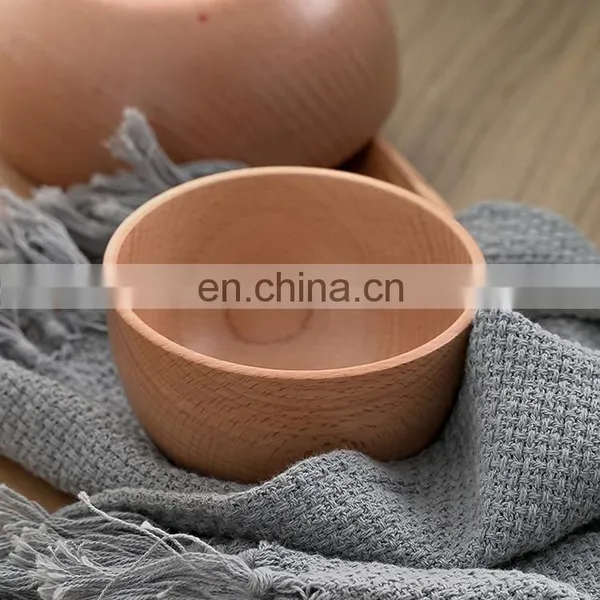 Wholesale Hot Sale Round Small Natural Beech Wooden Dough Salad Serving Food Fruit Bowl Handmade Logo Decorative Set photo-3
