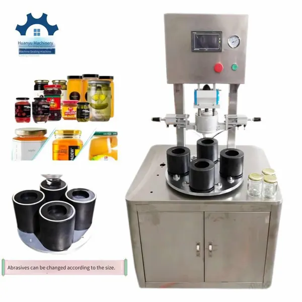 Huanyu Four-station Vacuum Sealer, Screw Capping Machine for Glass Bottles and Jars of Pickles, Grandma's Vegetables, Olive Vegetables and Prepared Dishes