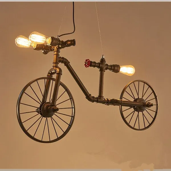 Bicycle Waterpipe Iron Hanging Lamps Chandelier Iron Pipe Pendant Lighting