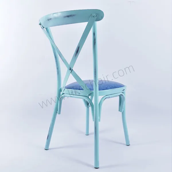 Langfang Factory's Antique Iron Cross X Back Outdoor Chair With Metal Frame for Indoor Wedding Parties and Hotel Use photo-4