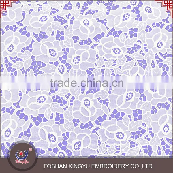 2016 Most Fashion White Printed Polyester Chiffon Embroidery Lace Fabric With Holes