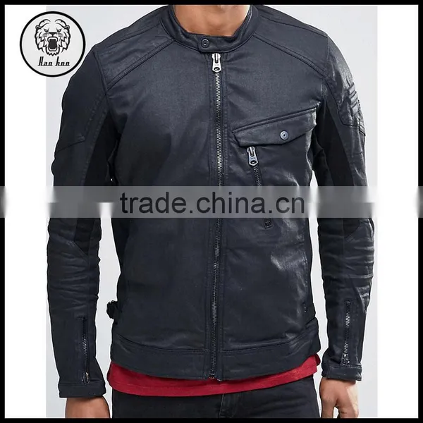 Mens Denim Biker Motorcycle Bomber Slim Fit Black Leather Jacket photo-2