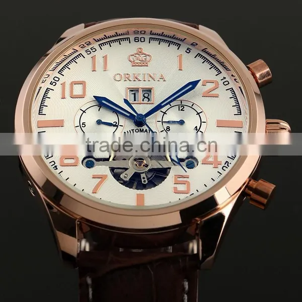 Tourbillon Skeleton Men Wrist Watch Rose Gold Men Automatic Mechanical Watch WM374 photo-6