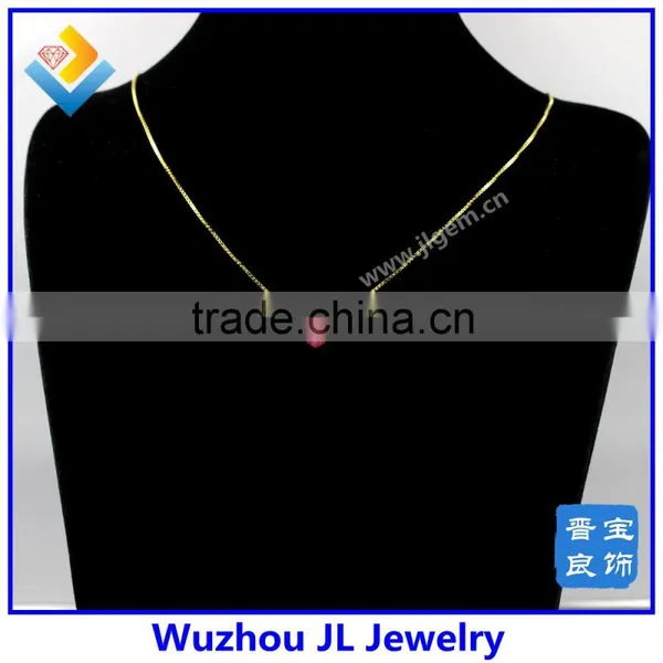 Fashion Synthetic 12mm Pink Heart Opal Stone 18K Gold Plated 925 Silver Necklace Jewelry photo-2