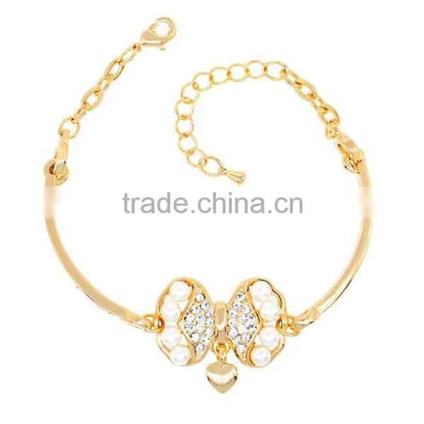 Jewelry Charm Fashion Gift Bow-knot Pearl Rhinestone Gold Plated Bracelet photo-4