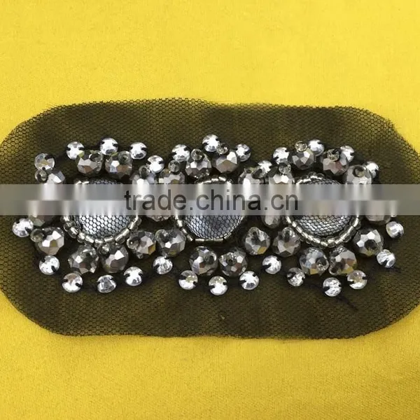 New arrival handmade crystal beaded applique work design for shoulder decoration