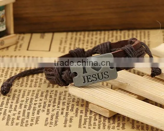 >>Best Selling Christian I LOVE JESUS Leather Bracelet/ photo-3