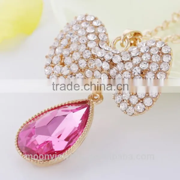 Factory Latest Stone Crystal Necklace Water Droplet Bowknot Necklace Jewelry Selling Well in