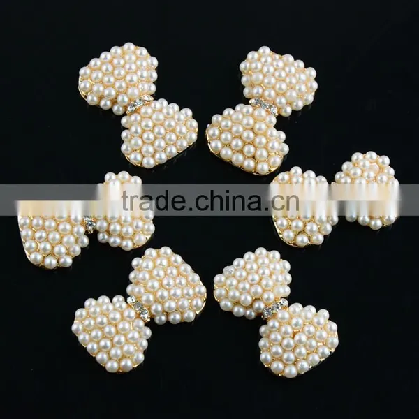 Wholesale Lovely Bow Shape Pearl Embellishment,Pearl Accessories Plated With Gold For Headband photo-2