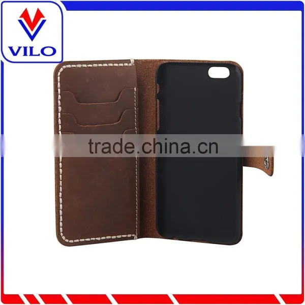 2016 Free Sample Vintage Style Genuine Leather Wallet Case for IPhone 6s photo-5