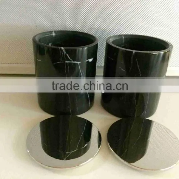 Black Marquina Large Candle Vessel, Large Marble Candle Jars photo-2