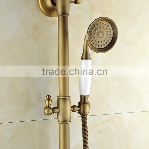 Popular Antique Style Bathroom Gold Colored Brass Rainfall Shower Set Antique Bronze Surface Mounted Bath Shower Set photo-3