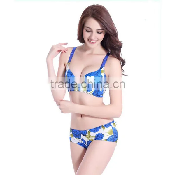 New Deep V Sexy Women Push Up Bra Set Rose Printed Seamless Wire Free Bra Set Women Underwear Set Bra and Panties photo-5