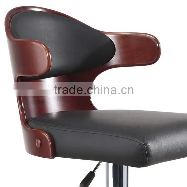 Black Leather Modern Wood Bar Chair for Home Use photo-3