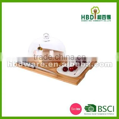 High Quality Glass Cheese Dome With Bamboo Board Set photo-5