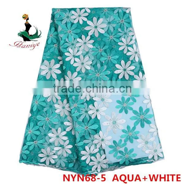 Haniye 2016 Wholesale New Embroidered Net/tulle Lace Fabric African French Net Lace for Wedding/praty /NYN68 photo-4
