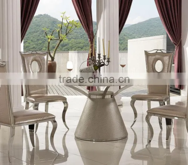 TH379 Modern Stainless Steel Cheap Round Glass Cafe Table Chair Set photo-2