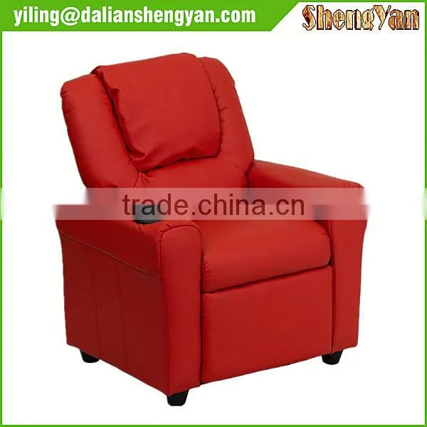 Contemporary Red Vinyl Kids Recliner With Cup Holder and Headrest photo-2