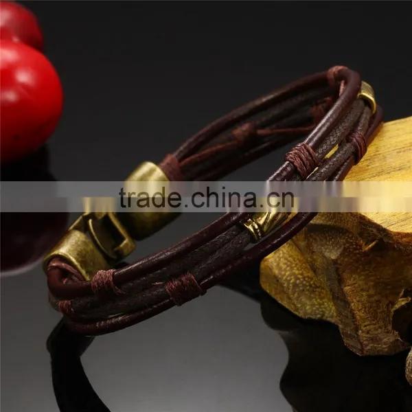 Cheap Price Multilayer Genuine Leather Men Bracelets Casual/Sporty Easy Alloy Hook Link Chain Men Jewelry photo-4