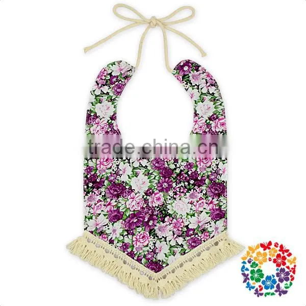 Wholesale Flower Print Organic Baby Bibs One Size Fits Tassel Baby Bandana Drool Bibs photo-4