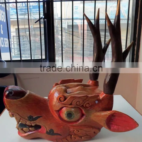 Hand Crafted Wooden Mask of Animal Wall Hanging Made In Nepal photo-2