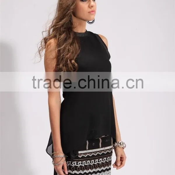 WOMEN'S SUMMER CHIFFON BLACK SLEEVELESS TOP photo-2