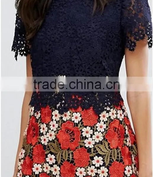 Beautiful Lace Dress Christmas Crocheted High Waist Short Sleeve Women Dress Fashion Party Club Short Dress photo-6