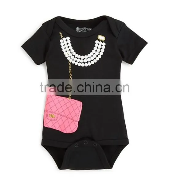 Newborn Baby Clothes Pearl Necklace And Purse Graphic Baby Bodysuit Baby Girls Romper Kids Clothing 2016 HSD5621 photo-3