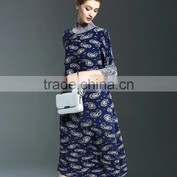 Ancient Printing High Neck Oversize Spring Dresses for Fat Lady photo-2