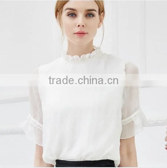 F20044B Fashionable Lady Lace Shirt Patchwork Design Summer Tops