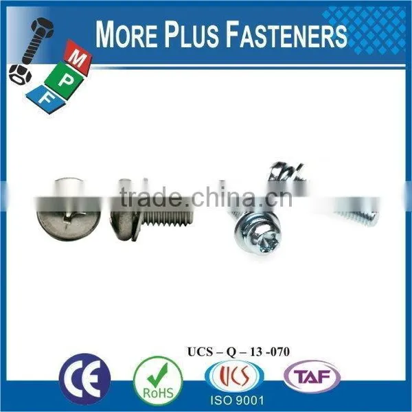 Taiwan M3 M12 M3-0.5 x 6mm Slotted Drive Cheese Head Grade A2 Stainless Steel Machine Screw With Hex Double Lock Washer Square photo-5