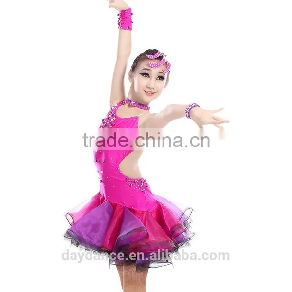 Girl Fashion Rhinstone Open Back Sexy Latin Dance Dress Children Kids Samba Tango Salsa Performance Dresses photo-2