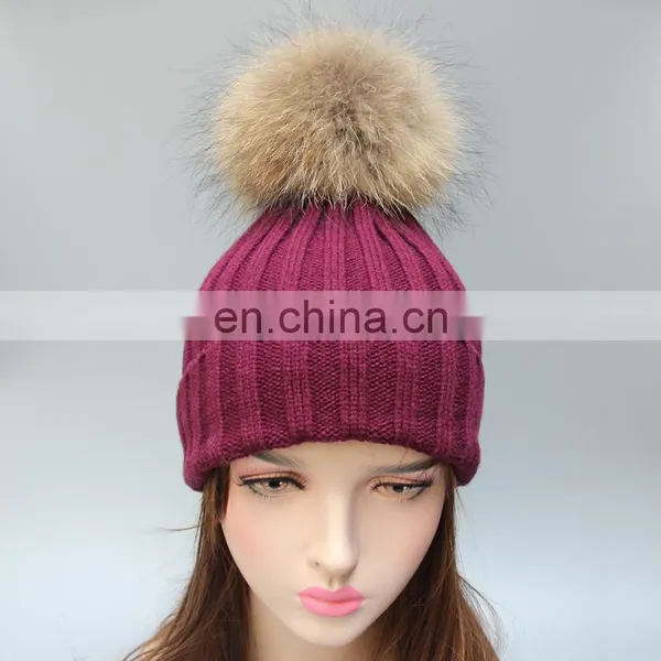 Popular Women Men Beanie Hats Fur Poms Hats Fur Bobble Hats Wholesale Pom Poms Hats With Genuine Fur Ball photo-2