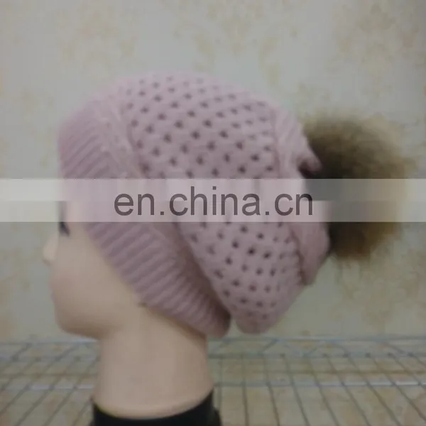 Real Wool Knitted With Raccoon Fur Pompom Beanie Hat Pretty Wool Knitted Raccoon Fur Ball Hat photo-6