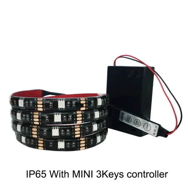 Battery Powered 5050 RGB LED Strip Light RGB 1M , IP20 / IP65 With Mini 3keys RGB Controller / 17Keys RGB Remote Control photo-3