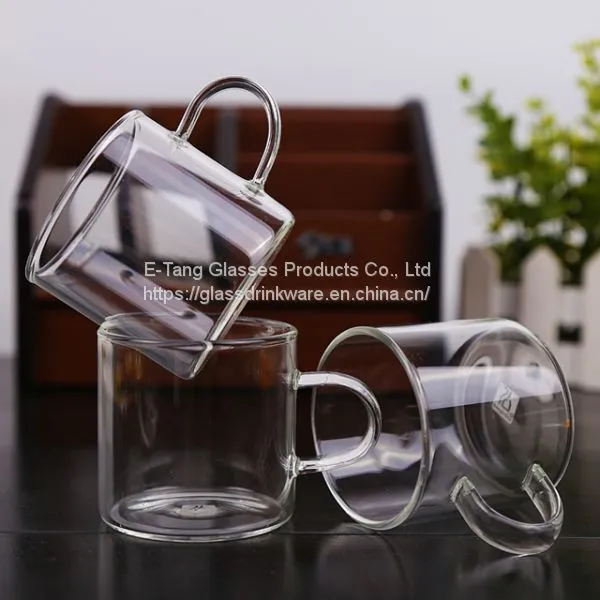 Wholesale Factory Price Amazon Custom Logo 100ml 3.5oz Glass Cup, Drinking Glasses, Double Wall Mini Glass With Handle