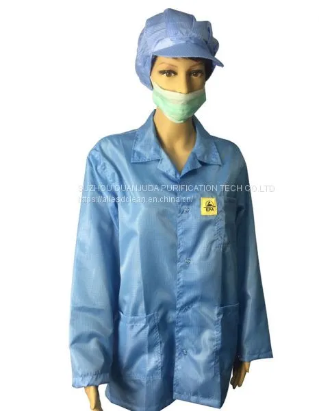 Static Dissipative ESD Jackets 2.5mm Grid White And Blue For EPA Clean Room photo-2