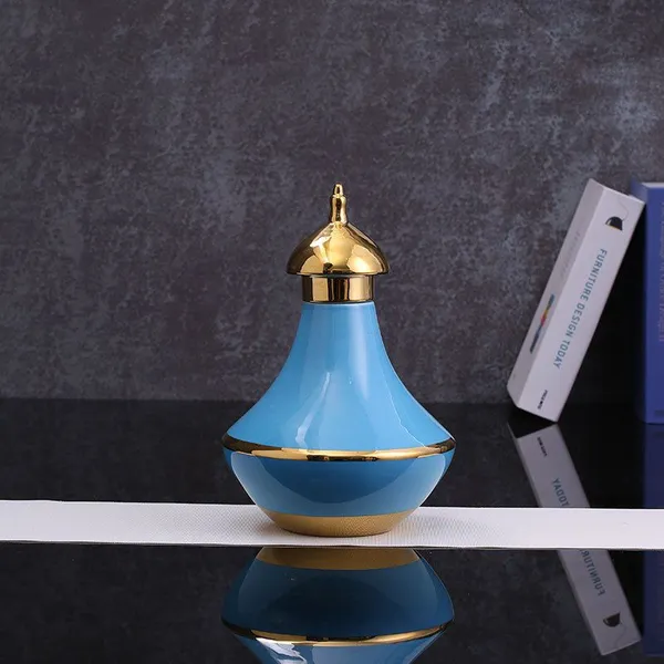 New Chinese Style Creative Jingdezhen Blue Gilded Ceramic Decoration Vase For Hallway photo-4