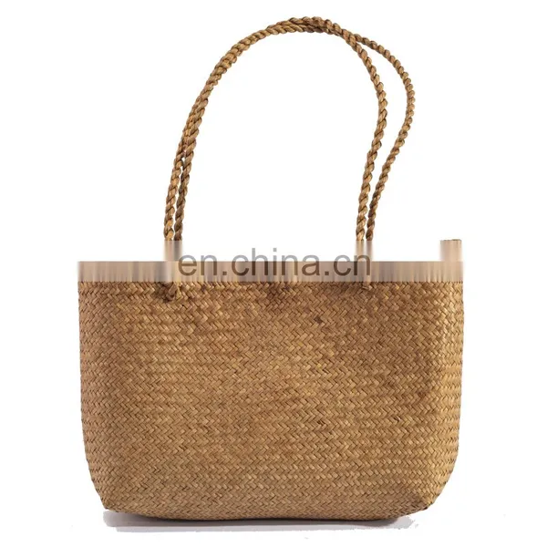 HBK Wholesale Handmade Natural Weaving Beach Shopping Stylish Hand Strew Clutch Seagrass Handle Bag French