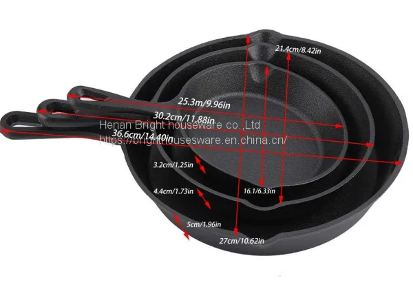 3 pieces preseasoned cast iron nonstick bbq grill pan portable fry pan set