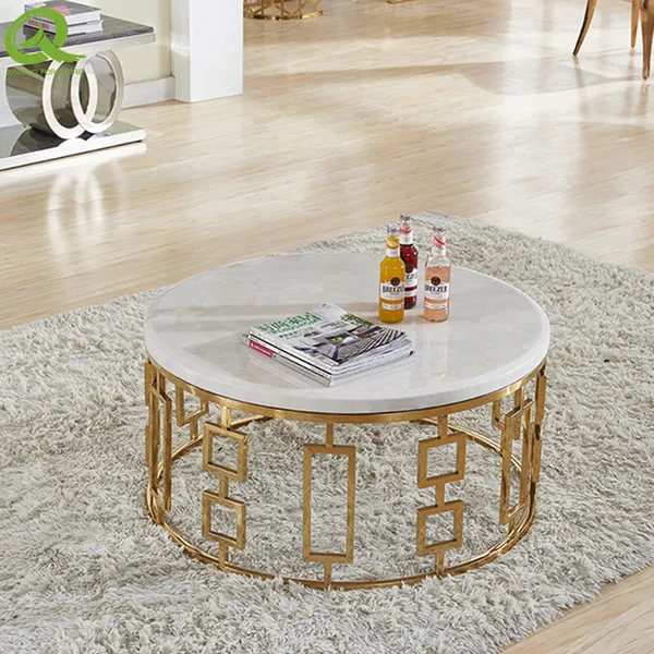 High Quality Coffee Table Modern Stainless Steel Frame Marble Coffee Table photo-3
