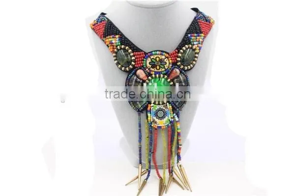 Big Bright Color Bead Necklace Green Crystal Tassel Bead Necklace