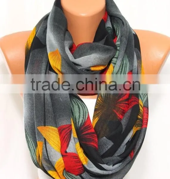 High Quality Large Elegant Flower Printing Encrypt Polyester Voile Scarf for Women photo-3